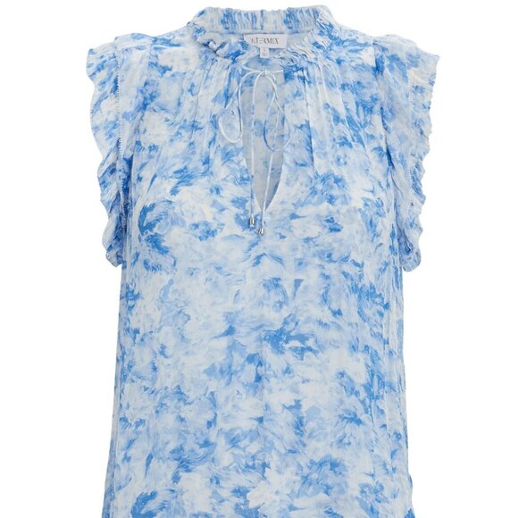 INTERMIX Blue and White Floral Ruffle Blouse Sz S - Picture 1 of 11